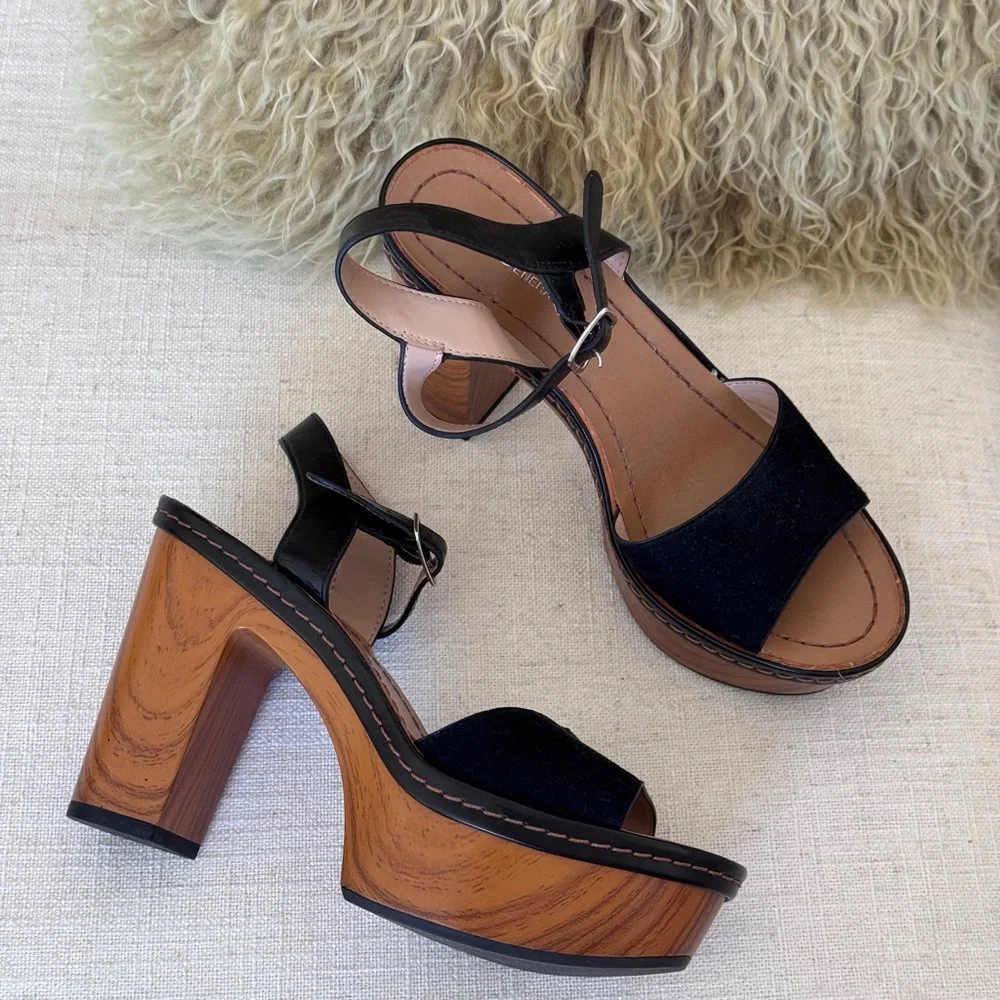 BCBGeneration Zina Women's Black Platform Leather Suede Sandal Size 7B‎